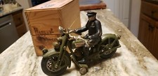 Harley Davidson Cast Iron Toy Motorcycle Replica Circa 1928 Wood Box Police