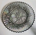 Vintage Federal Glass Pioneer Smoke Iridescent Intaglio Fruit Glass Plate 11"