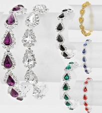 Thin Crystal Rhinestone Wedding Prom Cocktail Bracelet Wrap Teardrop Link Chain