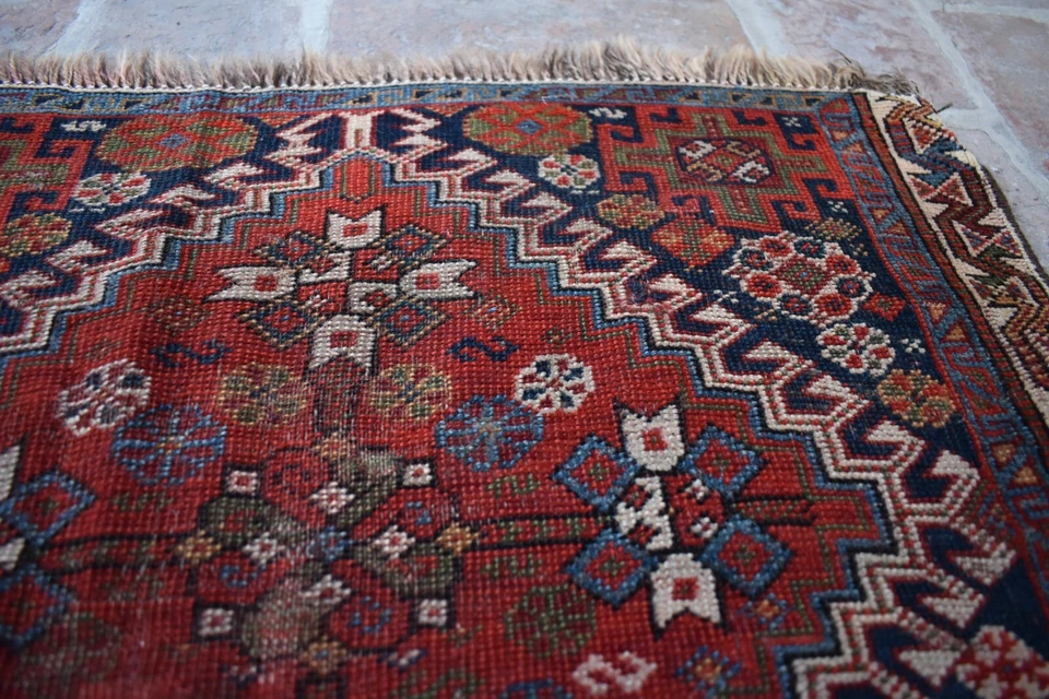 2x2 Antique Tribal Bag Face – Deep Red & Navy Diamond Medallion Design – Nomadic - Image 4 of 4