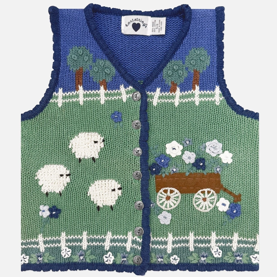 复古 90 年代 Hartstrings Boho Cottagecore 手工针织羊毛衣背心女孩 5/6 — 第 2/4 张图片