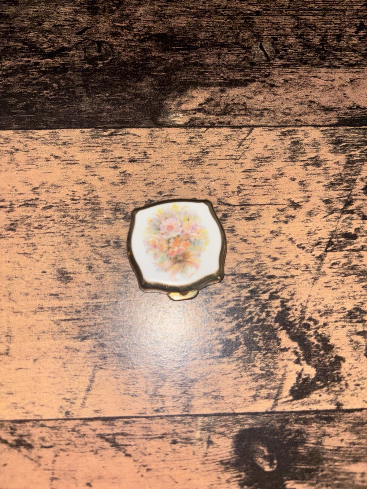 Vintage Stratton Pill Box Floral Enamel Tablet Case Compact Made In England