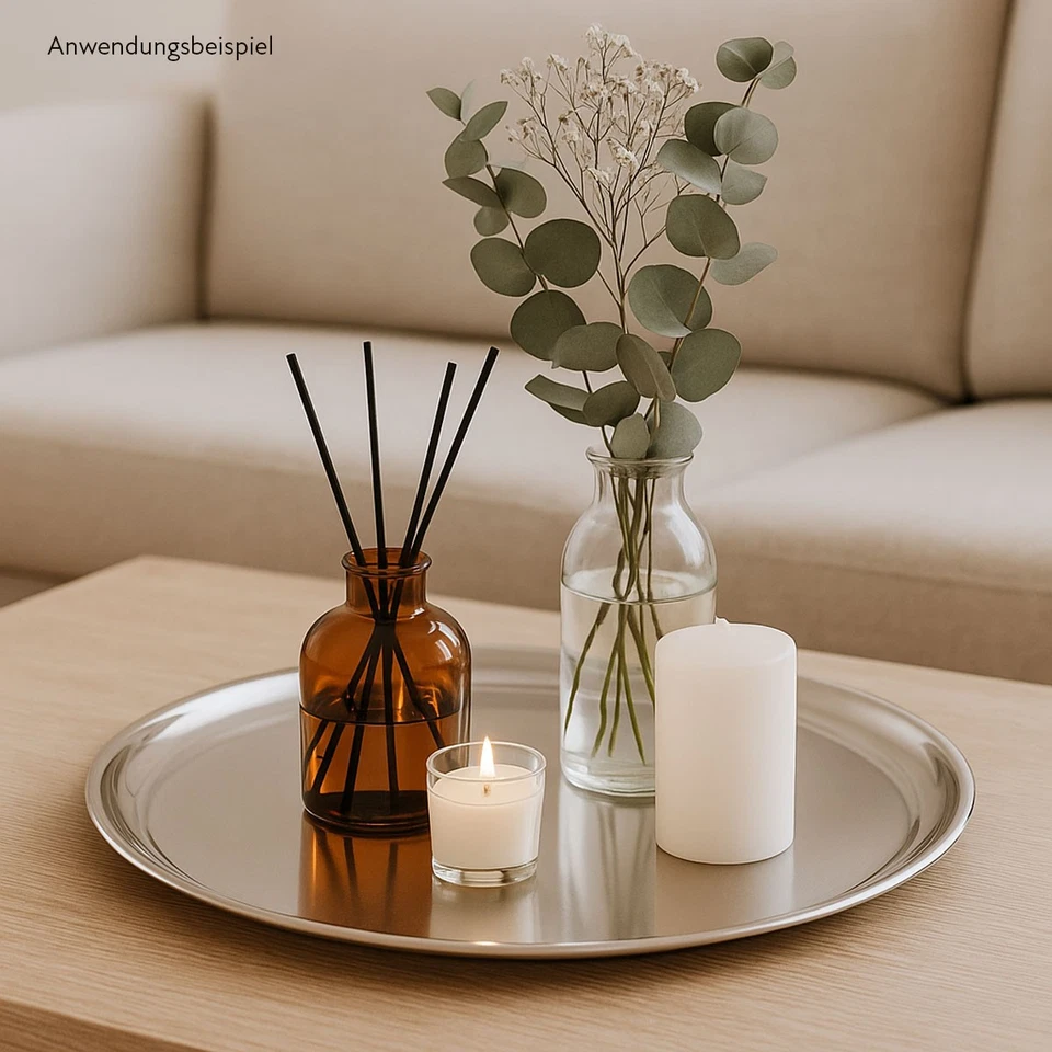 Edelstahl Tablett rund ca. 34 cm Serviertablett Dekoteller Metall Dekotablett - Bild 3 von 4