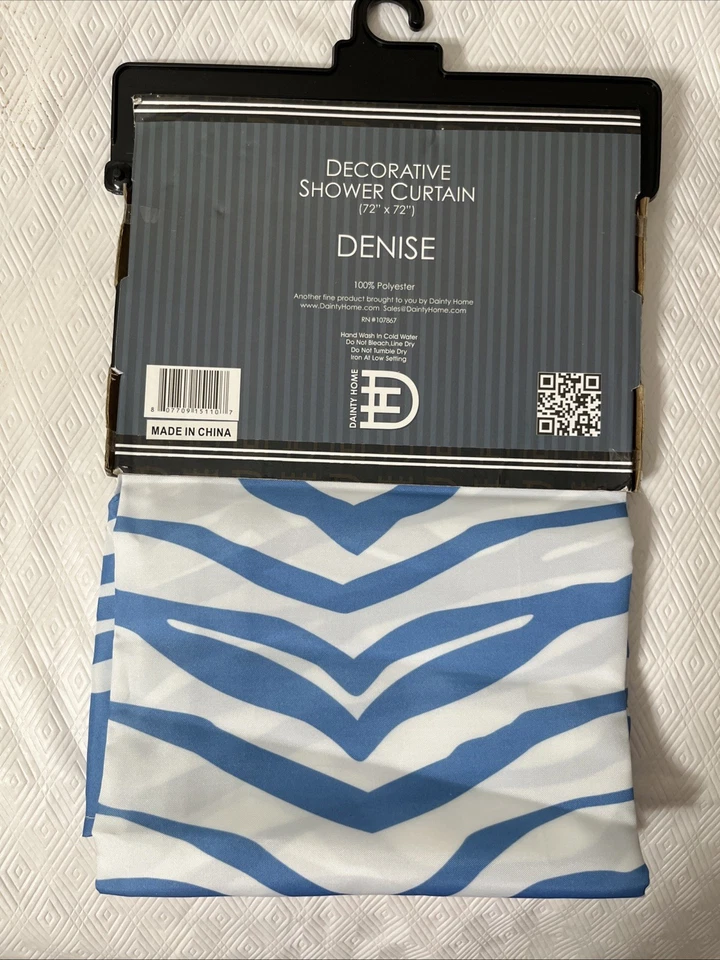 Cortina de chuveiro de poliéster Dainty Home Denise listra de zebra azul branca 72x72 NOVA - Imagem 4 de 4