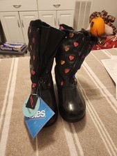 TOTES Thermolite Girls 2M Black  Rainbow Hearts Winter Snow Boots