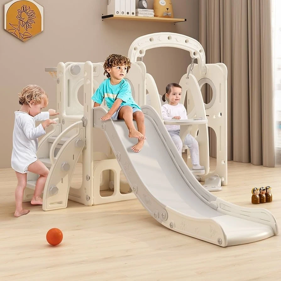 BanaSuper Kids Slide & Basketball Hoop Toddler Climber Slide Playset & Storage