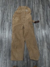 Vintage Made In USA 36x34 Carhartt Double Knee Overalls Tan Workwear Canvas 90s