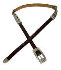 Enmon Italian Leather Belt Brown Calfskin  Croc Print Silver Gold Links  XL