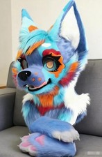 Fursuit Long haired Dog Fox Mascot Party Halloween Fur Cosplay head claws 