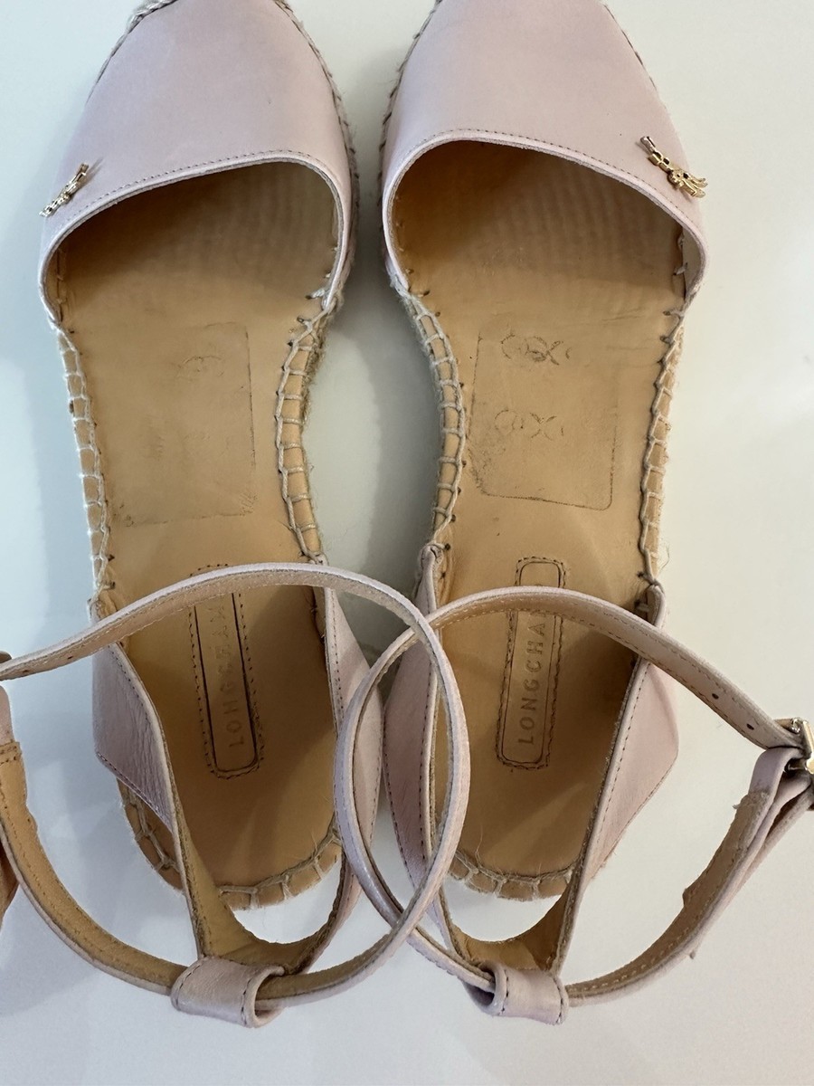 LONGCHAMP Pink Leather Espadrille Sandals Buckle Ankle Strap Women EU 38 View 3