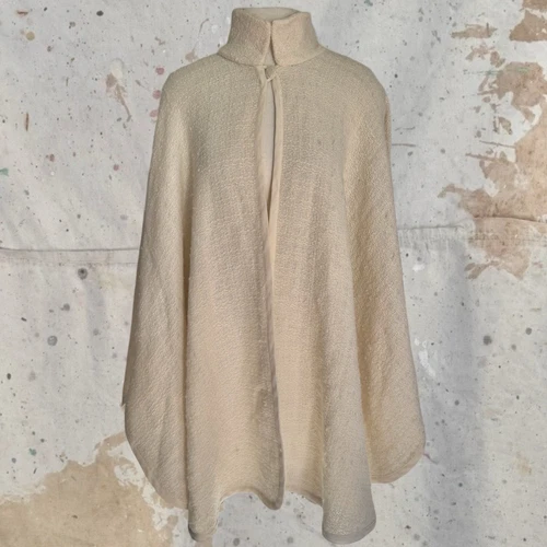 VINTAGE anni 80 CHANEL BOUTIQUE TWEED CREMA TOP BOTTONE MANTELLO SCIALLE AVVOLGIMENTO