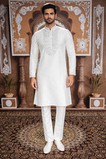 Indian Party Wear Kurta Ethnic Men's Designer Chikankari Work Kurta Pajama Set