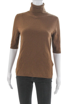 Allude Womens Cashmere Turtleneck Pullover Sweater Brown 3/4 Sleeve Size S