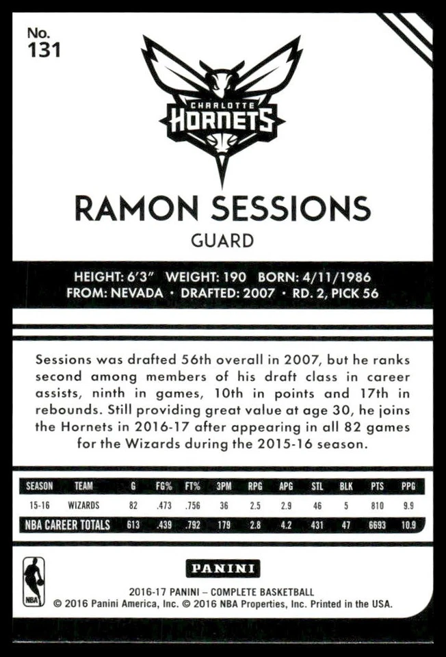 2016-17 Panini Complete #131 Ramon Sessions - Image 2 of 2