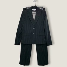 Le Suit Set Womens 8 Black Pinstripe Blazer Straight Pants 2 Piece Office Work