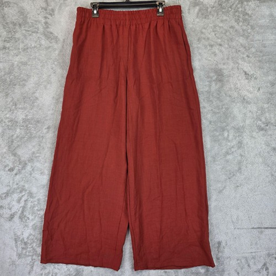 #ad Zara Pants Womens XL Rust High Rise Wide Leg Pull On Elastic Waist Viscose Blend $22.74