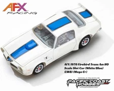 AFX 1970 Firebird Trans Am HO Scale Slot Car (White/Blue) (LWB) (Mega G+)
