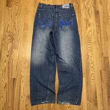 Vintage Southpole Baggy Denim Jeans Size 34x33 Washed Blue Embroidered Y2k Vtg