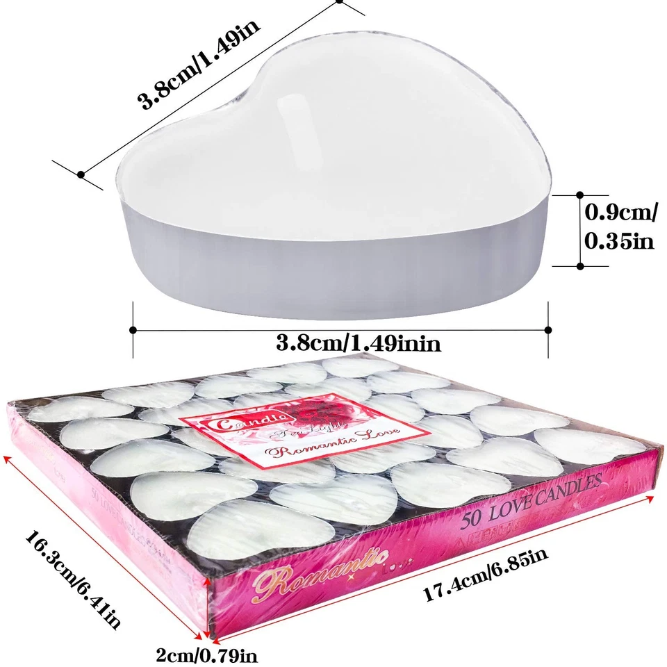 Paquete de 50 velas tealight en forma de corazón (25x2 capas), té romántico sin perfume de amor... Foto 2 de 4