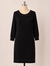 Calvin Klein Sweater Dress Womens M Black Studded Knit Sheath 3/4 Sleeve Holiday