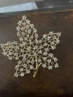 Trifari Crown leaf brooch maple gold rhinestone pin vintage jewelry