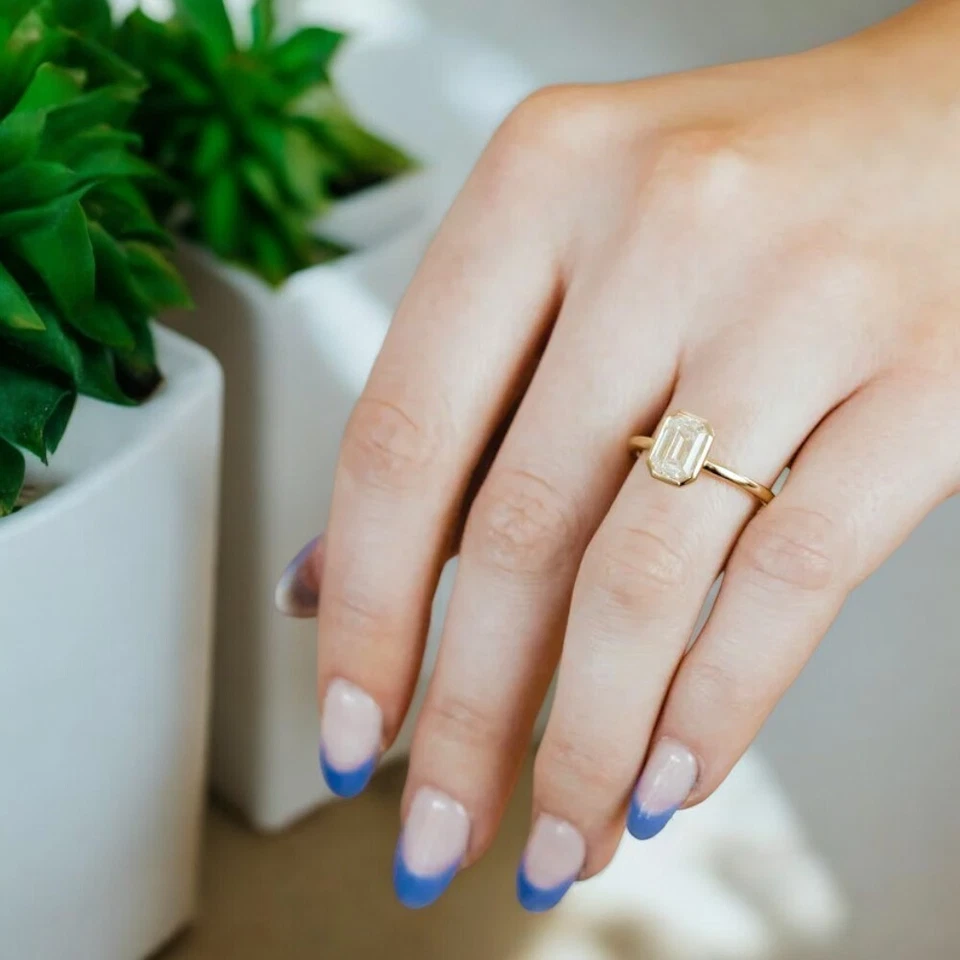 IGI Certified 1 Ct Lab Grown Emerald Diamond Engagement Ring 14k Yellow Gold - Image 4 of 4