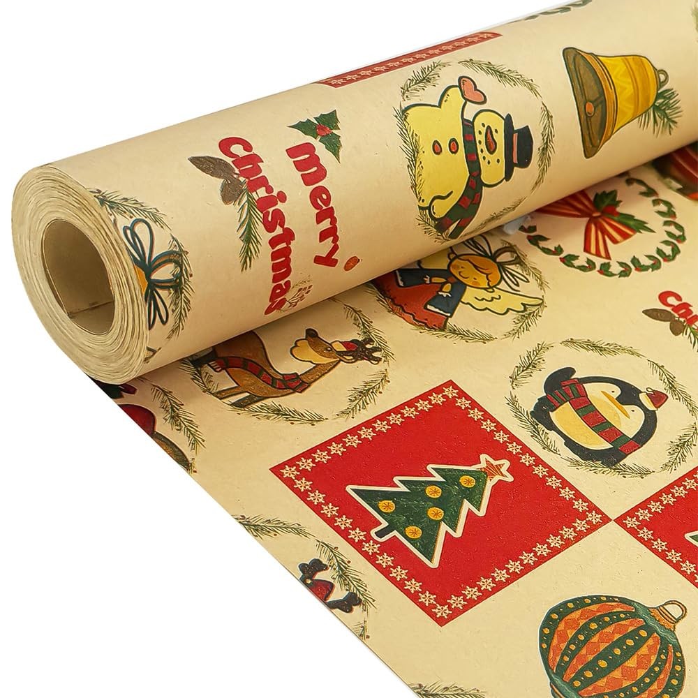 Papier cadeau Noël kraft anti-déchirure 43 cm pour emballer facilement les angles pointus