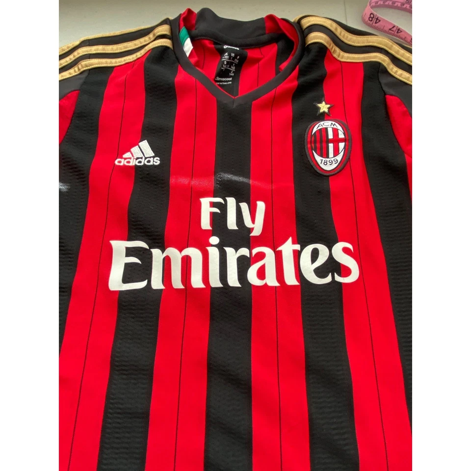 Adidas AC Milan Home Jersey Red Black Striped Soccer Shirt Kids S Fly Emirates - Image 4 of 4