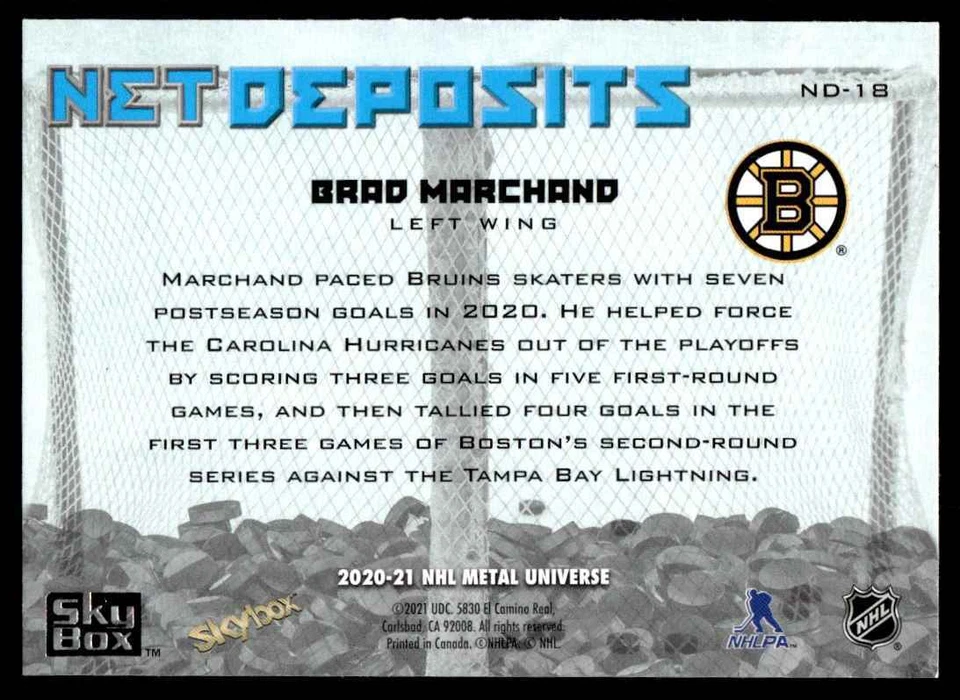 2020-21 Skybox Metal Universe Net Deposits Brad Marchand Boston Bruins #ND-18 - Image 2 of 2