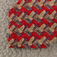 Jerry Garcia Tie Red Blue Geometric 100% Silk Tree Trunk Made in USA 3.75"