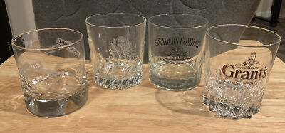 Lot of 4 Vintage Rocks Whiskey Glasses: Grants, GlenLivet, Drambuie, SoCo EUC