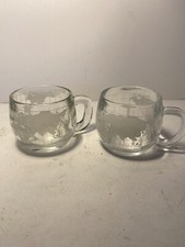 Pair (2) Vintage 1970s NESTLE Nescafe Glass World Globe Map Coffee Cup Mug 8oz