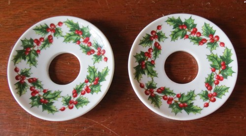 Paar Holly Berry Porzellan Bobeche Tapper Kerzenwachsfänger