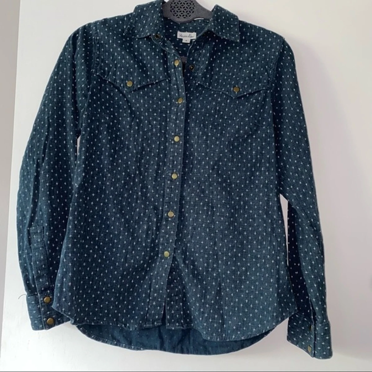 Steven Alan Chambray Poplin Cotton Denim Star Motif Button Down