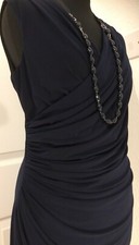 Classy navy midi sleeveless bodycon dress size 16 gathered detail to side