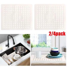 2/4 Pack Kitchen Sink Mat Drain Pad Protector 10" x 12" Non-Slip Rubber Durable
