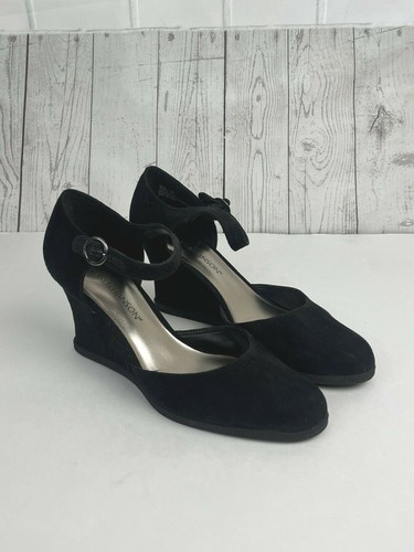 Hillard & Hanson Wedge Heels womens 9M Black Mossi retro Mary Jane Secretary - Picture 2 of 12