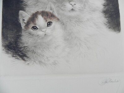 他の方発送× Meyer-Eberhardt Kurt Meyer-Eberhardt 1895-1977 PAIR cat etchings noted animalier