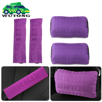 #ad 2PCS JDM Bride Purple Neck Headrest Pillows amp; Car Seat Belt Cover Should Pad Set $29.99