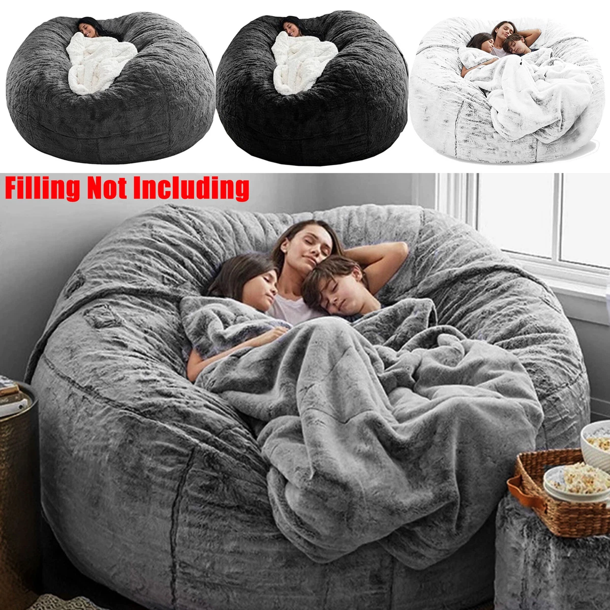 5/6FT Giant Bean Bag Sofa Living Room Chair Memory Microsuede Soft Protect  Cover