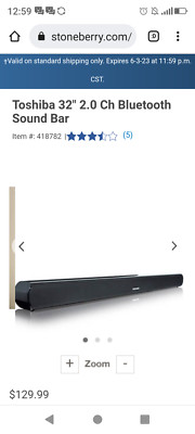 Toshiba TYSBX130 2.0 Channel Bluetooth Soundbar - Black