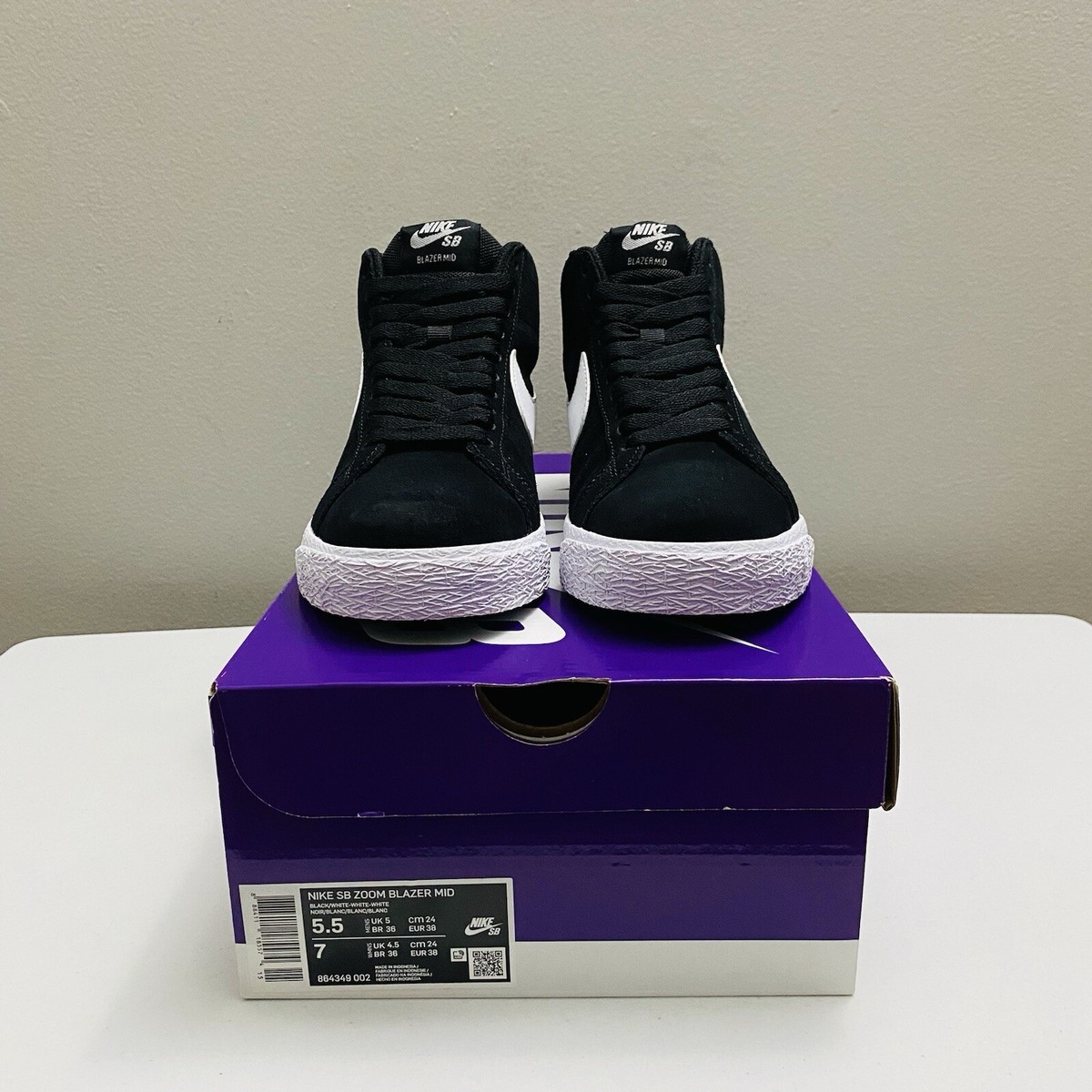NIKE SB BLAZER ZOOM MID26.5 黒白864349-002 ブレーザー NIKE SB ZOOM BLAZER MID black/white-wht-wht