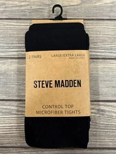 Steve Madden Control Top Microfiber Tights 2 Pairs L/XL Black Non-Binding...