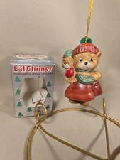 Jasco Caring Critter Chimes Bell Porcelain Christmas Ornament Teddy Bears  w/Box