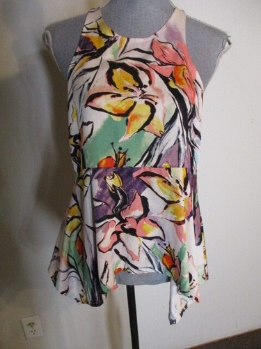 Anthropologie FAB! Camiseta sin mangas HD in Paris Lucille acuarela floral peplum talla 6 - Imagen 2 de 8