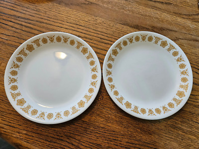 Vtg Corning Corelle Livingware Butterfly Gold Pattern 2 Lunch Snack Plates 8 1/2