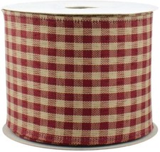 Burgundy Gingham Wired Edge Ribbon - 2 1/2 Inch x 10 Yards, Fall, Christmas