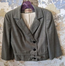 Vintage Strawbridge & Clothier Cropped Double Breasted Houndstooth Jacket M