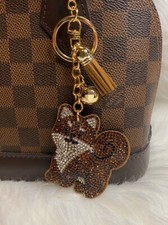Dog Keychain Bag Charm Crystal Bling Brown Tan Tassel New Handmade Gift