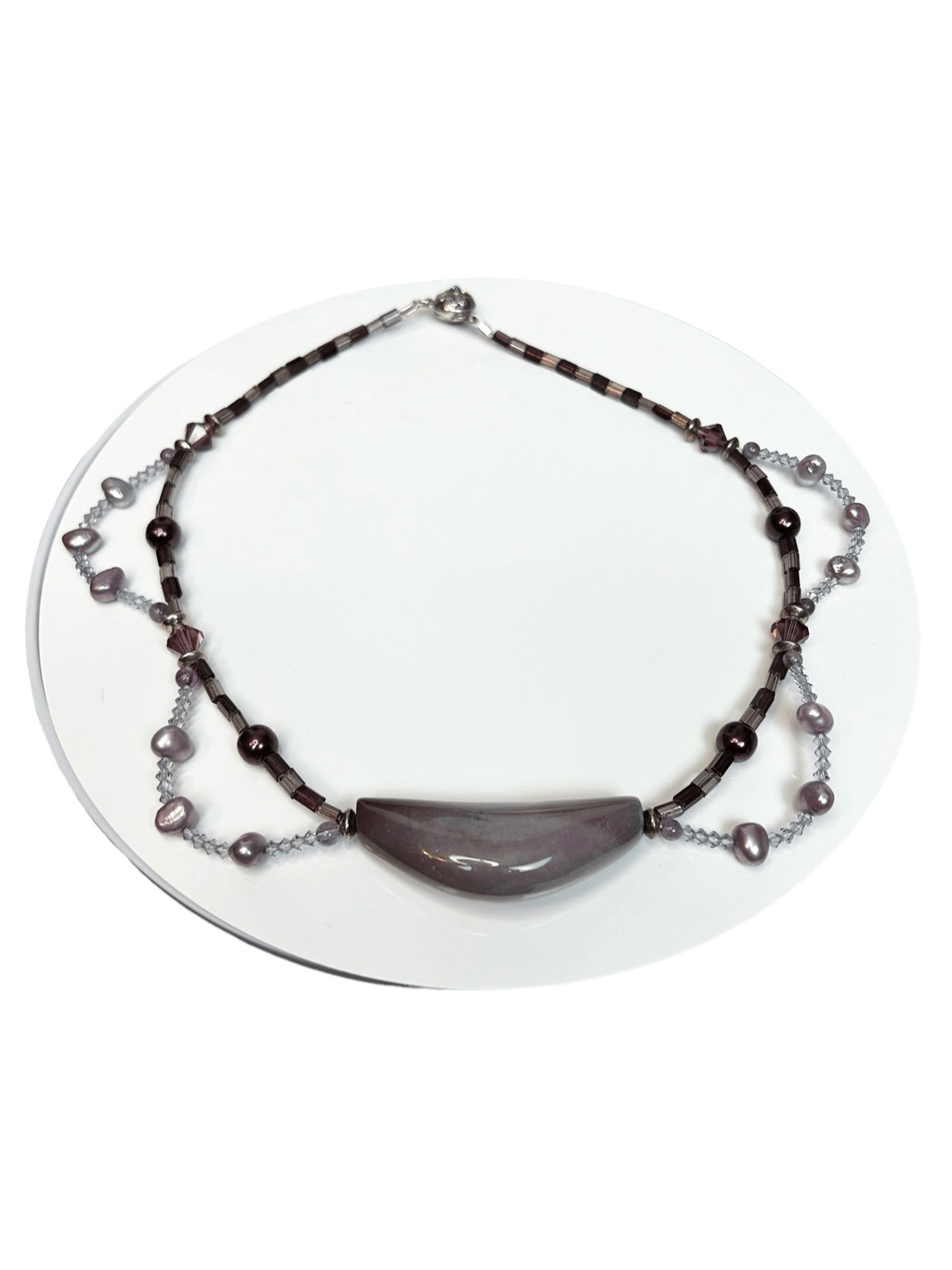 Lavender stone beaded statement necklace - image 4